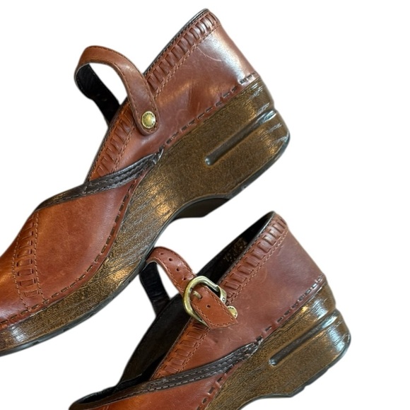 Women’s Dansko Mary Jane Shoes Platform Heel Brown Tan Dark Trim SIZE 37 7 7.5 - Picture 5 of 10